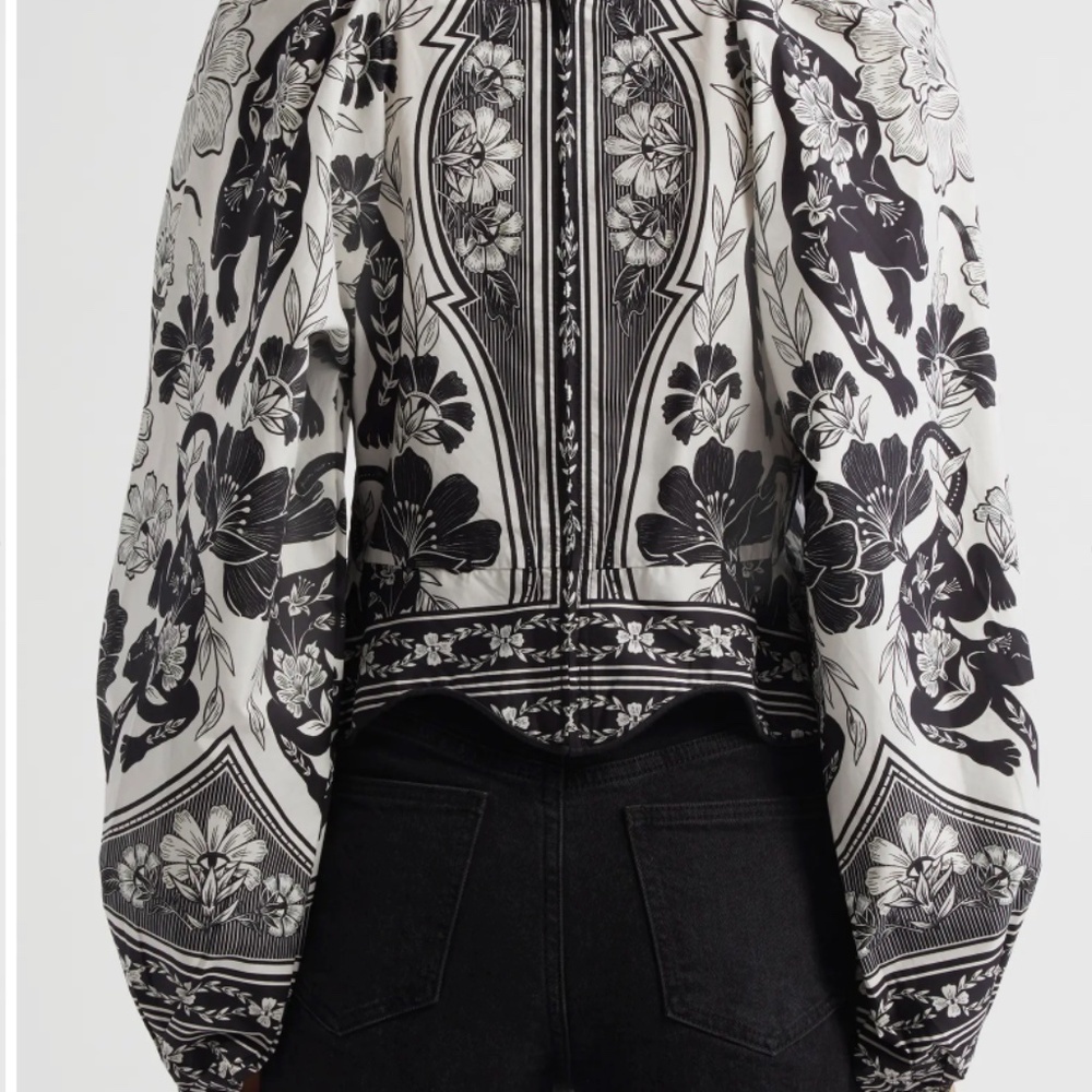 Farm Rio Leopard Floral Blouse | Black & White | Boat Neck | SMALL | NWT - Picture 12 of 12